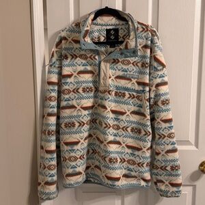 Columbia Cream Fleece Pullover with Blue and Rust Southwestern Pattern
